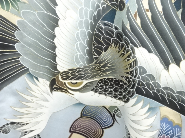  鷹に宝尽くし模様紋付男児着物(内袖・長襦袢付き)